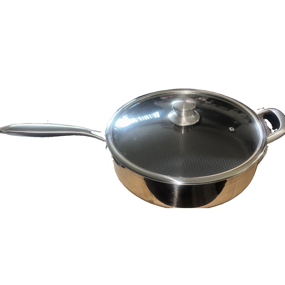 13.5" 8 Qt Non-Stick Tri-Ply Stainless Steel Saute Pan & Glass Lid .‎ New